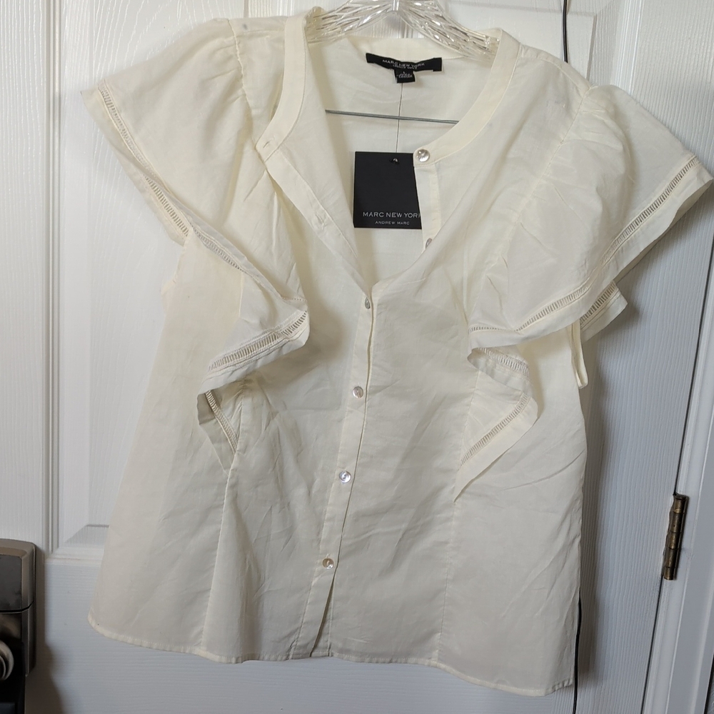 Marc New York Cream Flutter Sleeve Button-Front Top